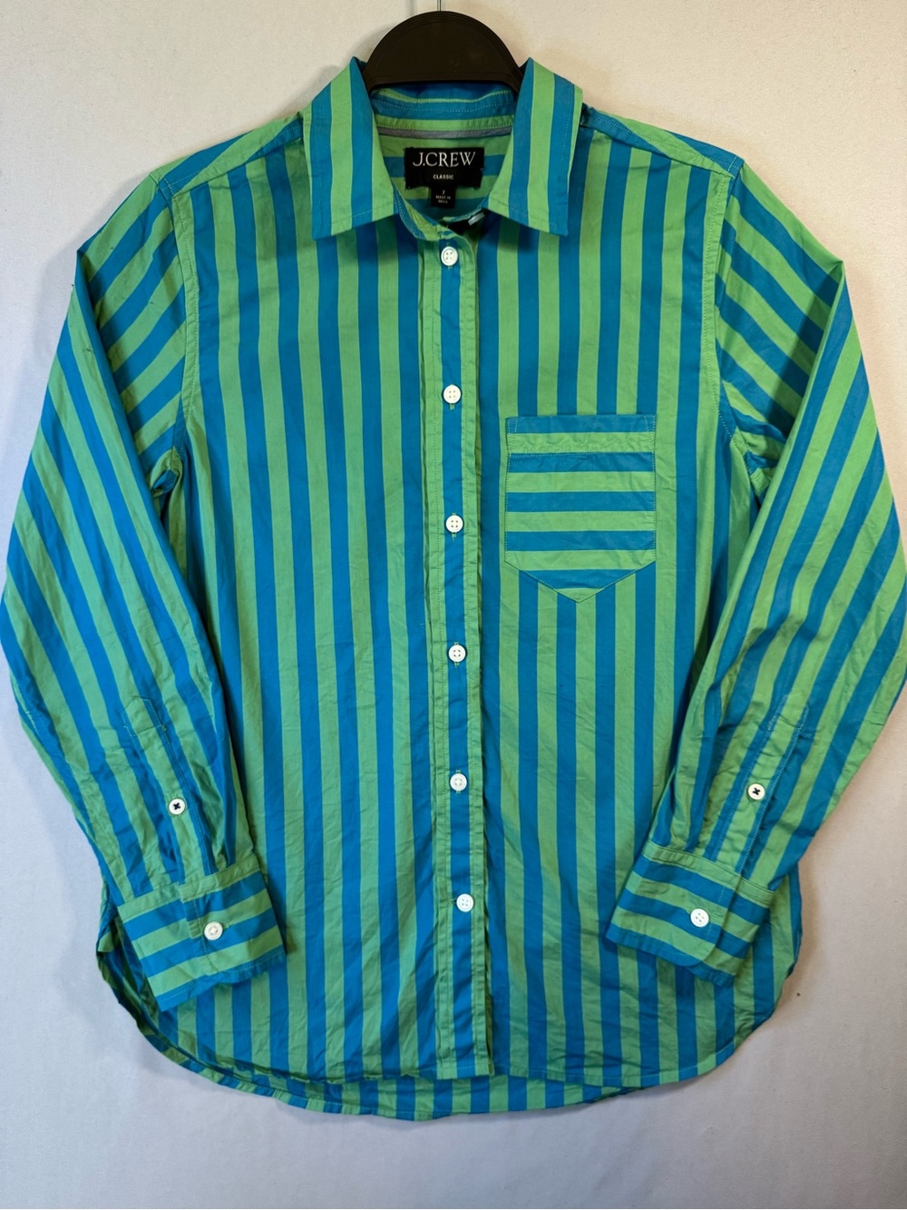 J.Crew Women’s Sz 2 Green and Blue Stripe Button-Up Shirt